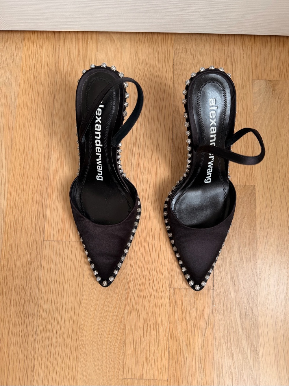 Alexander Wang Rina Crystal Trim Slingback Pumps Black Satin Heels - Picture 2 of 3